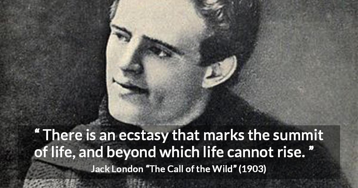 Jack London quote about life from The Call of the Wild - There is an ecstasy that marks the summit of life, and beyond which life cannot rise.