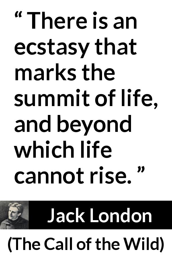 Jack London quote about life from The Call of the Wild - There is an ecstasy that marks the summit of life, and beyond which life cannot rise.