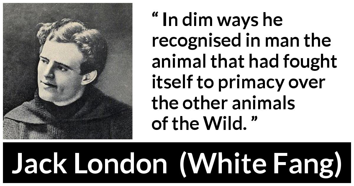 Jack London quote about man from White Fang - In dim ways he recognised in man the animal that had fought itself to primacy over the other animals of the Wild.
