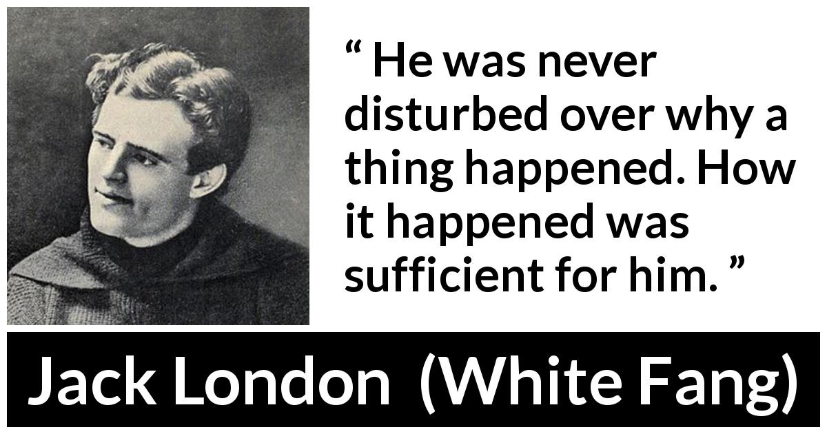 Jack London quote about question from White Fang - He was never disturbed over why a thing happened. How it happened was sufficient for him.