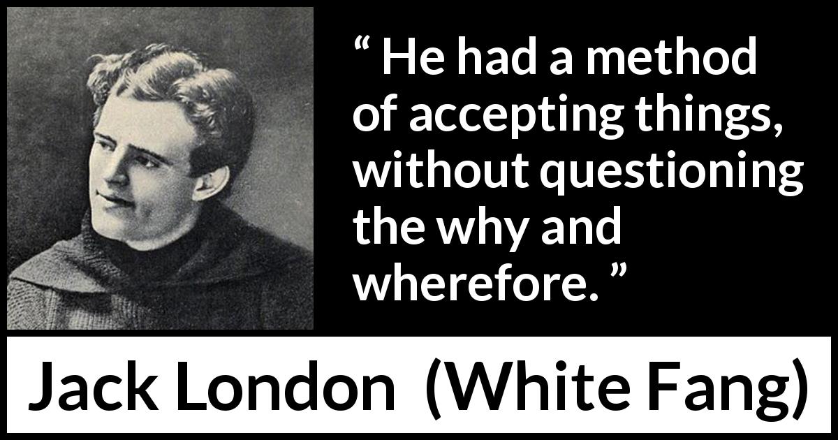 Jack London quote about questioning from White Fang - He had a method of accepting things, without questioning the why and wherefore.