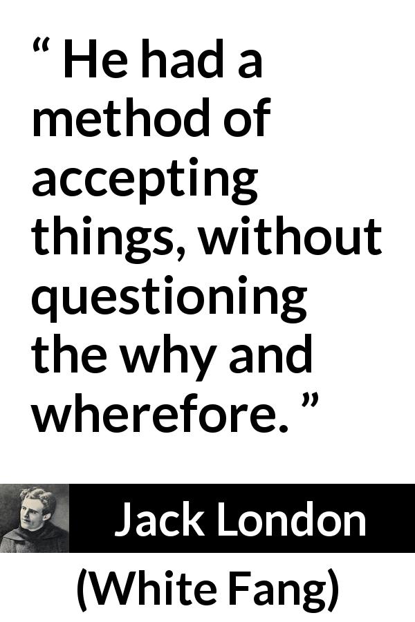Jack London quote about questioning from White Fang - He had a method of accepting things, without questioning the why and wherefore.