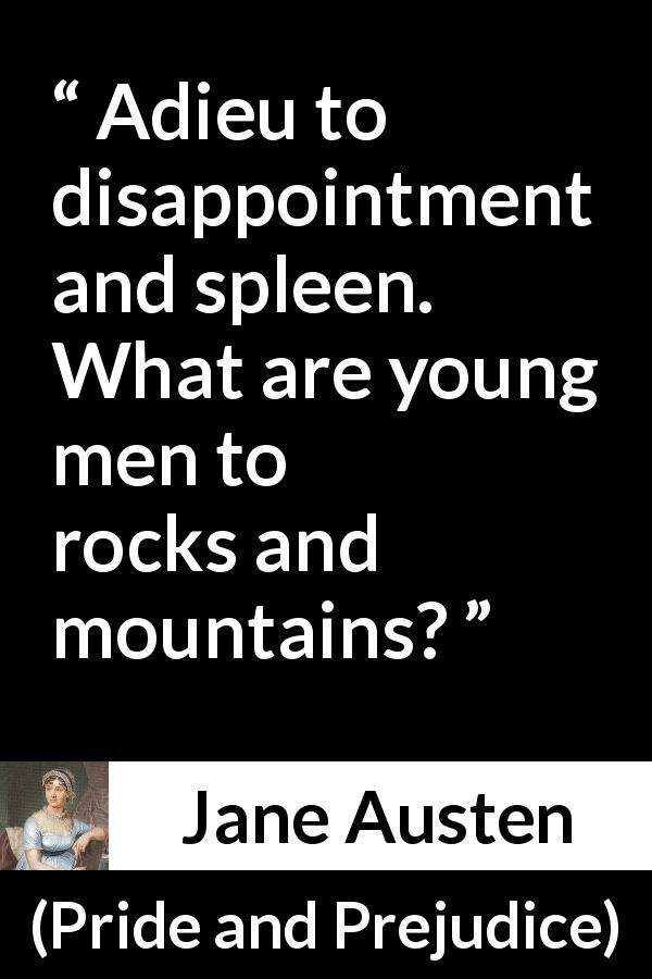 Jane Austen quote about men from Pride and Prejudice - Adieu to disappointment and spleen. What are young men to rocks and mountains?