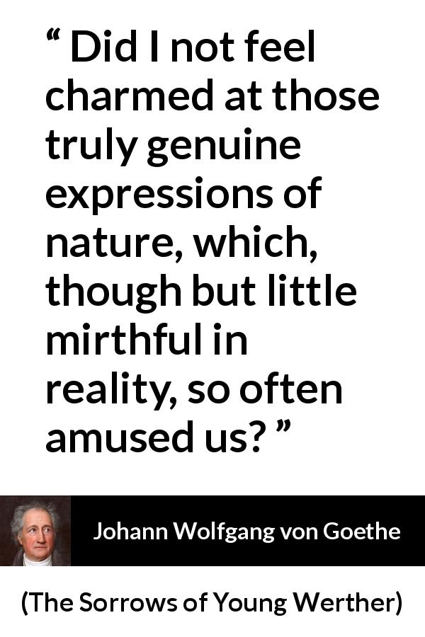 Johann Wolfgang von Goethe quote about amusement from The Sorrows of Young Werther - Did I not feel charmed at those truly genuine expressions of nature, which, though but little mirthful in reality, so often amused us?