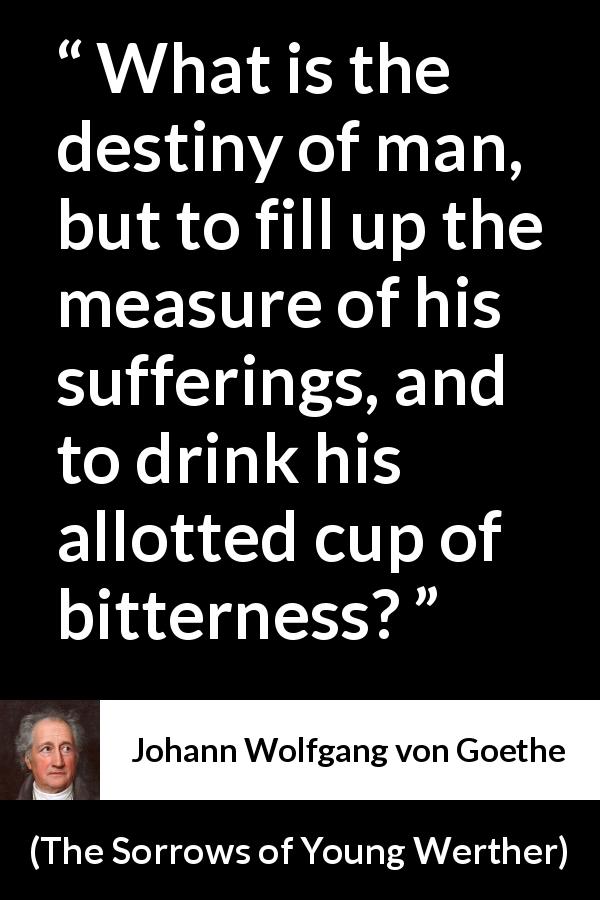 Johann Wolfgang von Goethe quote about destiny from The Sorrows of Young Werther - What is the destiny of man, but to fill up the measure of his sufferings, and to drink his allotted cup of bitterness?