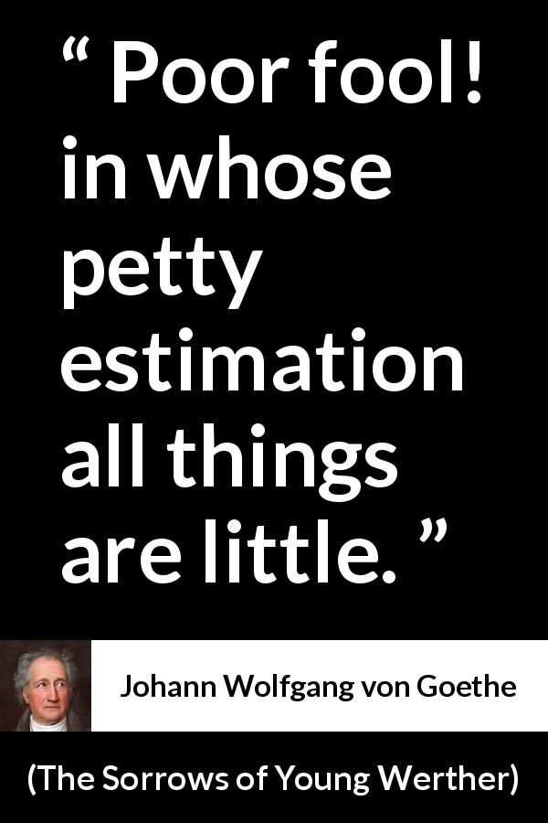 Johann Wolfgang von Goethe quote about foolishness from The Sorrows of Young Werther - Poor fool! in whose petty estimation all things are little.