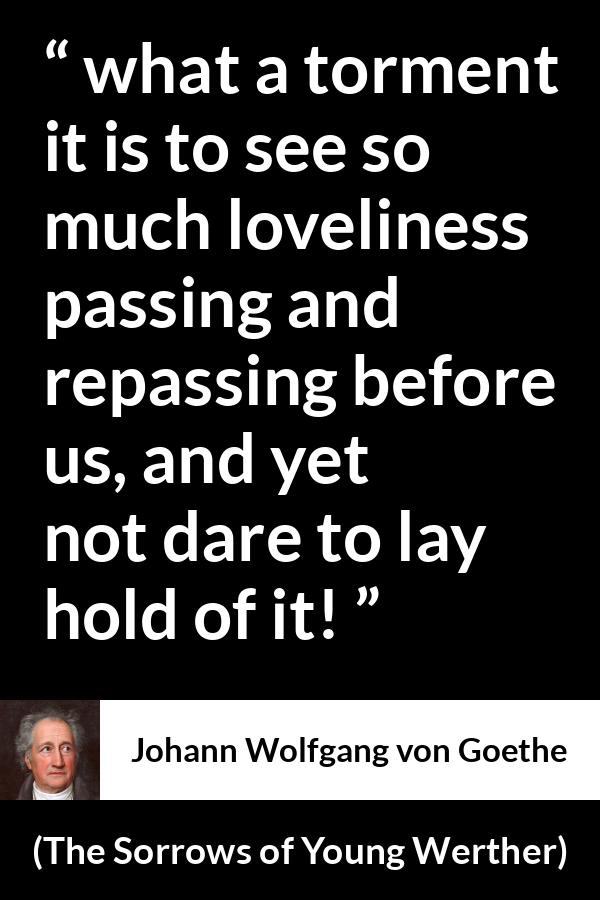 Johann Wolfgang von Goethe quote about frustration from The Sorrows of Young Werther - what a torment it is to see so much loveliness passing and repassing before us, and yet not dare to lay hold of it!