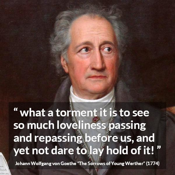 Johann Wolfgang von Goethe quote about frustration from The Sorrows of Young Werther - what a torment it is to see so much loveliness passing and repassing before us, and yet not dare to lay hold of it!