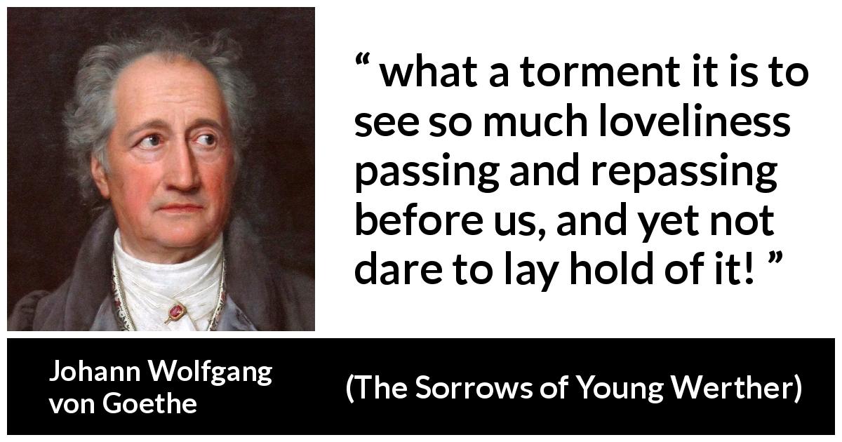 Johann Wolfgang von Goethe quote about frustration from The Sorrows of Young Werther - what a torment it is to see so much loveliness passing and repassing before us, and yet not dare to lay hold of it!