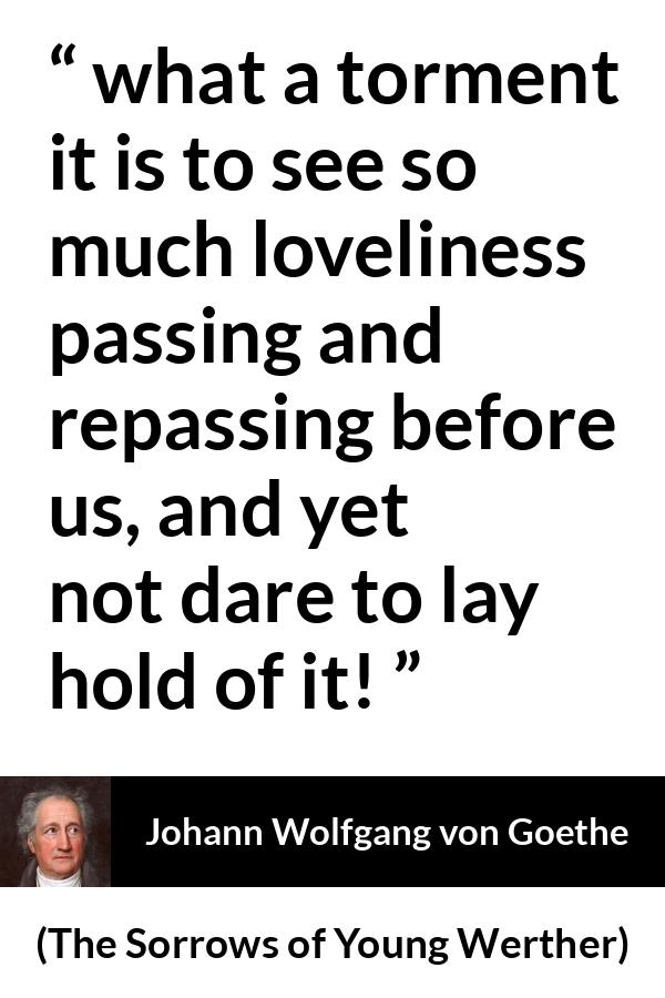 Johann Wolfgang von Goethe quote about frustration from The Sorrows of Young Werther - what a torment it is to see so much loveliness passing and repassing before us, and yet not dare to lay hold of it!