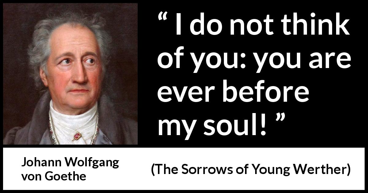 Johann Wolfgang von Goethe quote about love from The Sorrows of Young Werther - I do not think of you: you are ever before my soul!