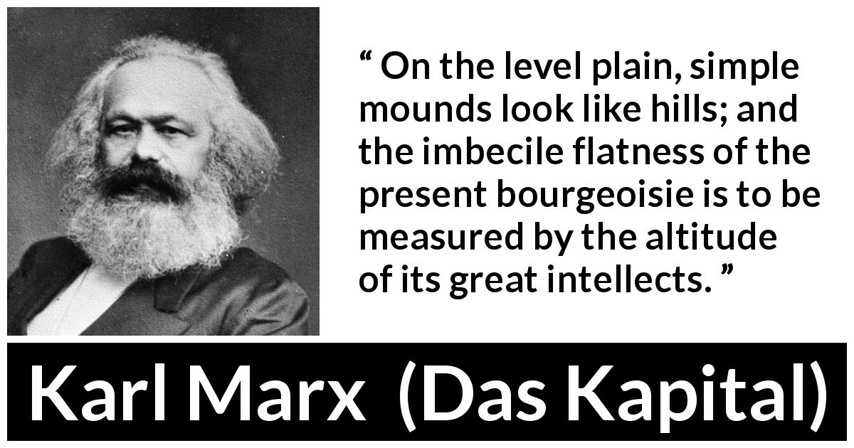 Karl Marx quote about intellect from Das Kapital - On the level plain, simple mounds look like hills; and the imbecile flatness of the present bourgeoisie is to be measured by the altitude of its great intellects.