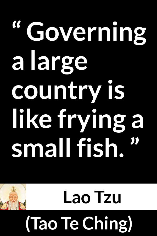 Lao Tzu quote about governing from Tao Te Ching - Governing a large country is like frying a small fish.