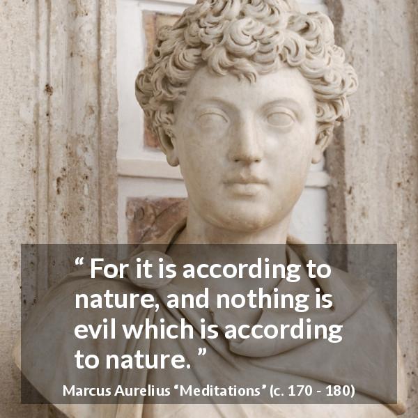 Marcus Aurelius quote about evil from Meditations - For it is according to nature, and nothing is evil which is according to nature.