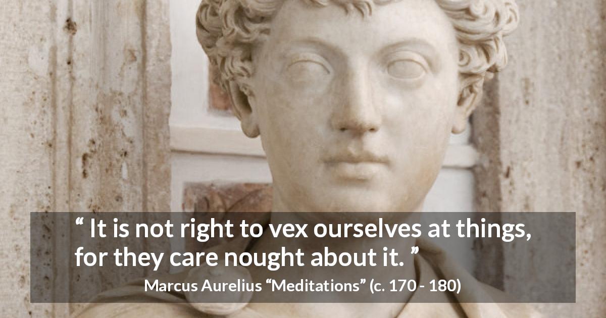 Marcus Aurelius quote about frustration from Meditations - It is not right to vex ourselves at things, for they care nought about it.