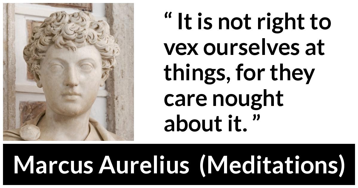 Marcus Aurelius quote about frustration from Meditations - It is not right to vex ourselves at things, for they care nought about it.