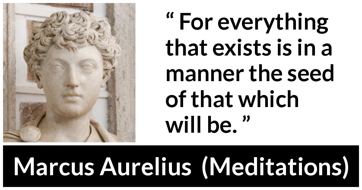 Marcus Aurelius quote about future from Meditations - For everything that exists is in a manner the seed of that which will be.