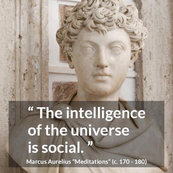 Marcus Aurelius quote about intelligence from Meditations - The intelligence of the universe is social.