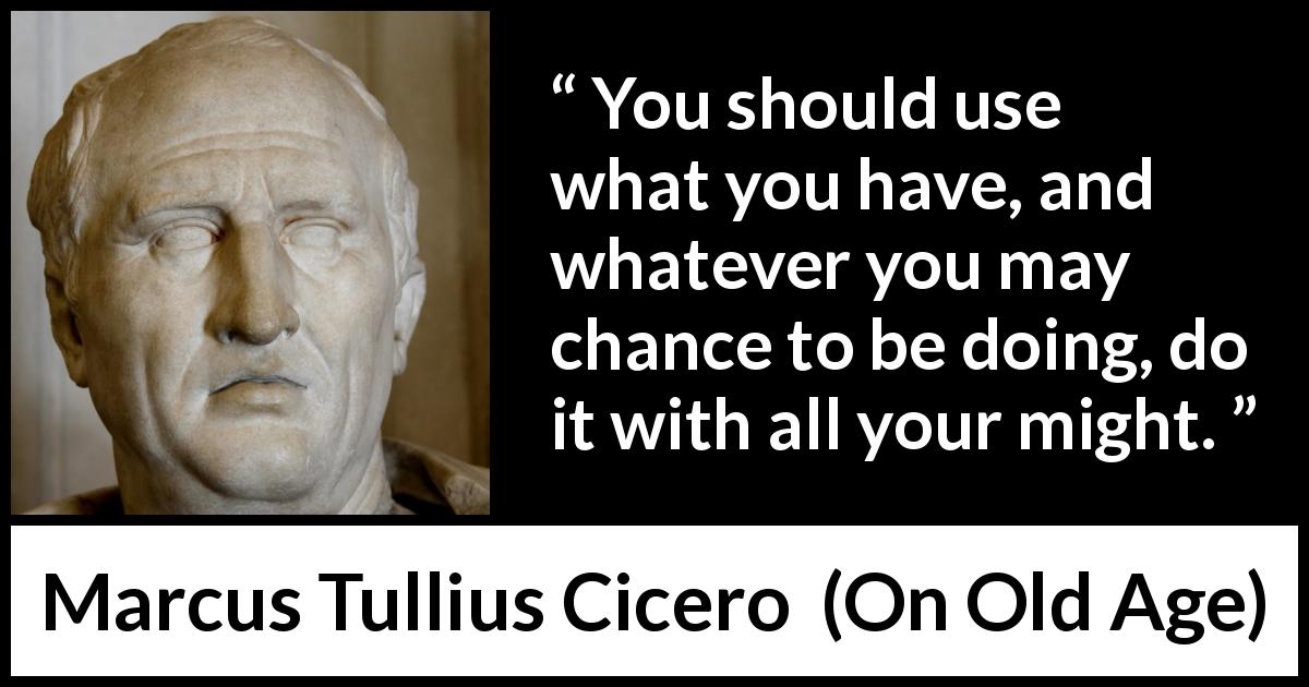 Marcus Tullius Cicero quote about chance from On Old Age - You should use what you have, and whatever you may chance to be doing, do it with all your might.