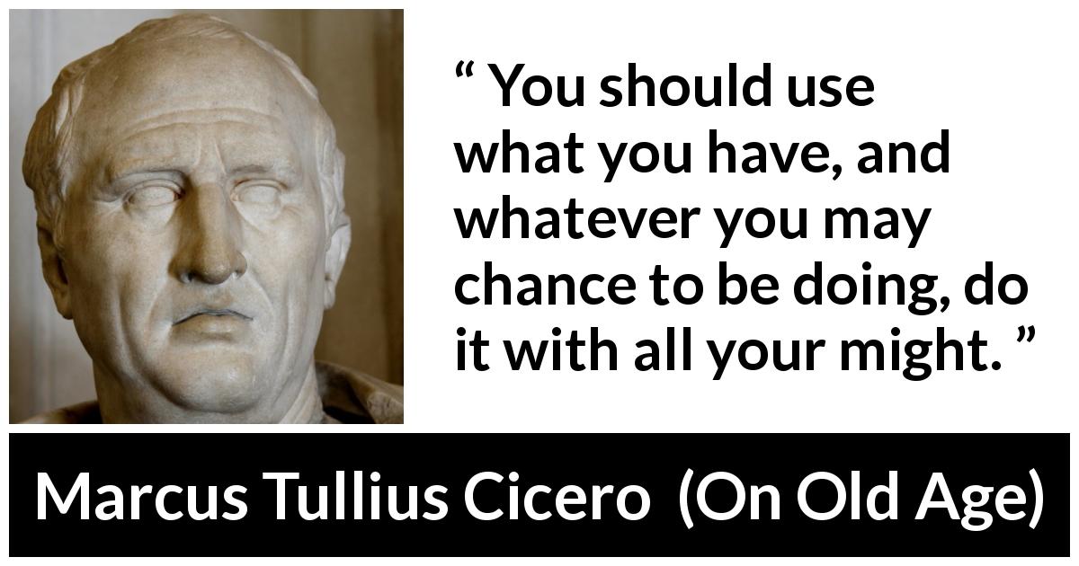 Marcus Tullius Cicero quote about chance from On Old Age - You should use what you have, and whatever you may chance to be doing, do it with all your might.