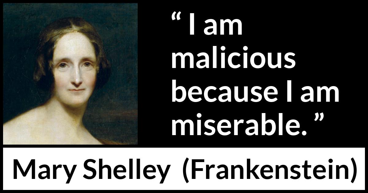 Mary Shelley quote about misery from Frankenstein - I am malicious because I am miserable.