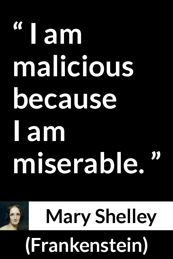 Mary Shelley quote about misery from Frankenstein - I am malicious because I am miserable.