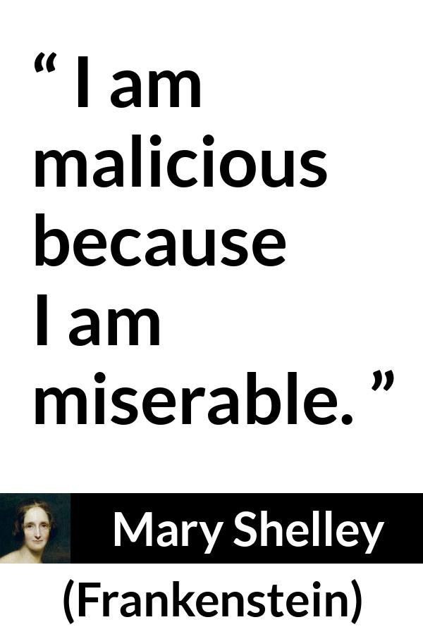 Mary Shelley quote about misery from Frankenstein - I am malicious because I am miserable.