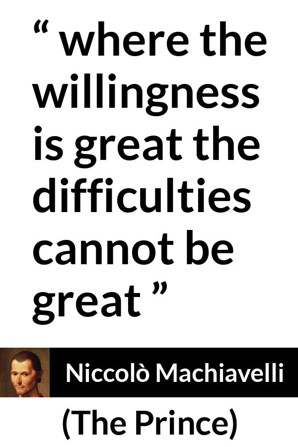 Niccol Machiavelli: where The Willingness Is Great The Difficulties...