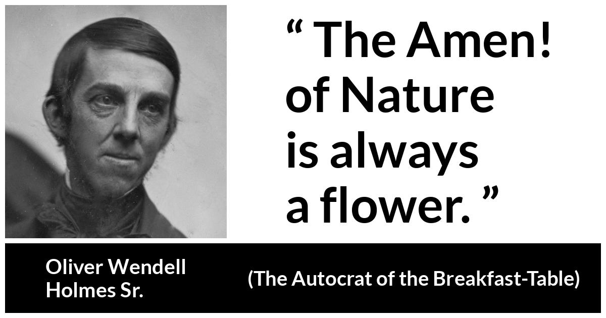 Oliver Wendell Holmes Sr. quote about flower from The Autocrat of the Breakfast-Table (1858) - The Amen! of Nature is always a flower.