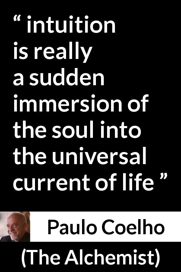 Paulo Coelho quote about life from The Alchemist - intuition is really a sudden immersion of the soul into the universal current of life
