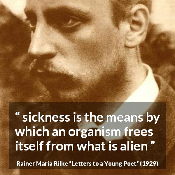 Rainer Maria Rilke quote about freedom from Letters to a Young Poet - sickness is the means by which an organism frees itself from what is alien