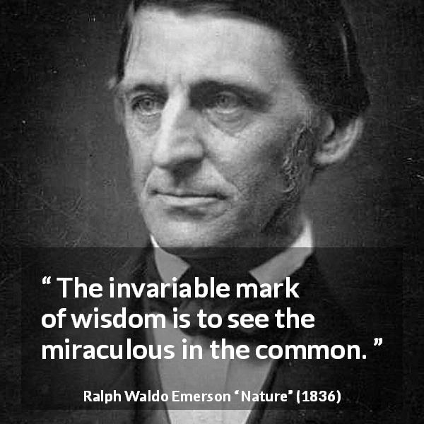 Ralph Waldo Emerson quote about wisdom from Nature - The invariable mark of wisdom is to see the miraculous in the common.