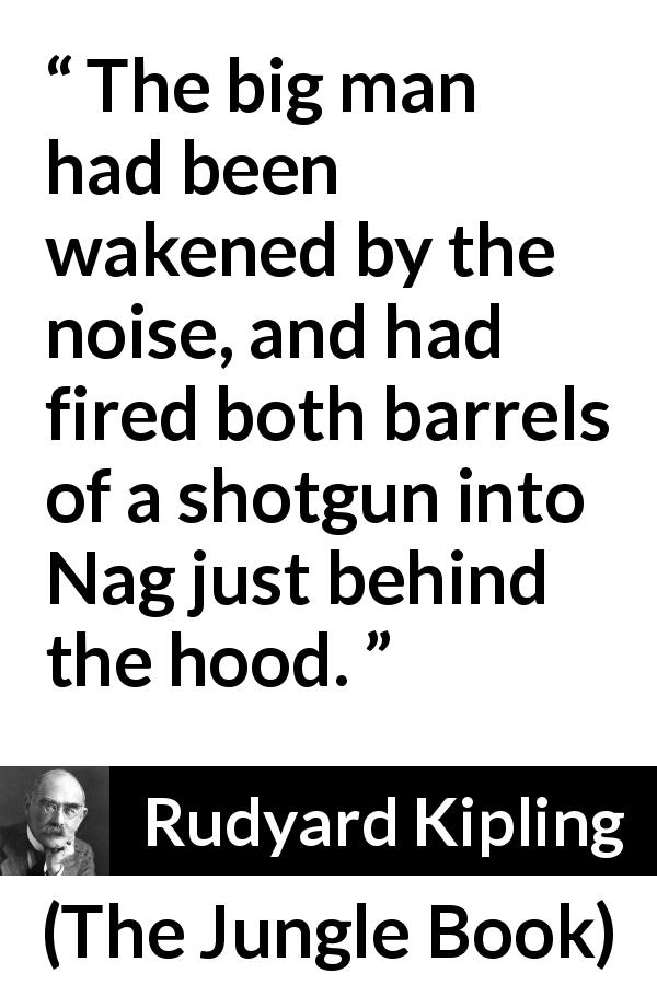 Rudyard Kipling quote about noise from The Jungle Book - The big man had been wakened by the noise, and had fired both barrels of a shotgun into Nag just behind the hood.