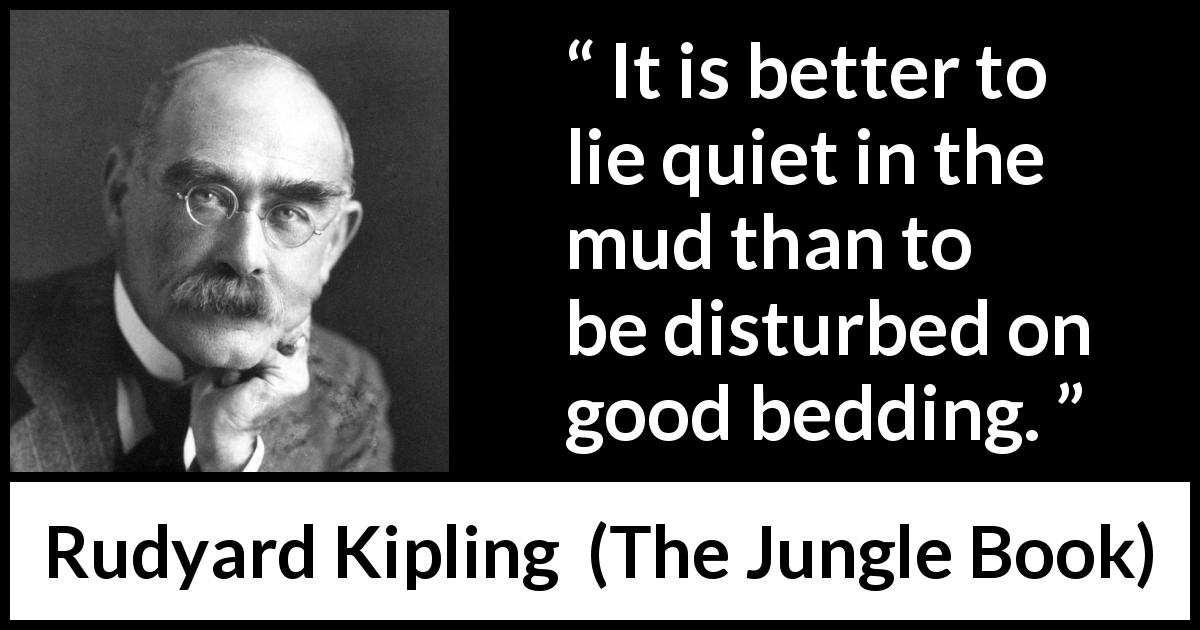 Rudyard Kipling quote about sleep from The Jungle Book - It is better to lie quiet in the mud than to be disturbed on good bedding.