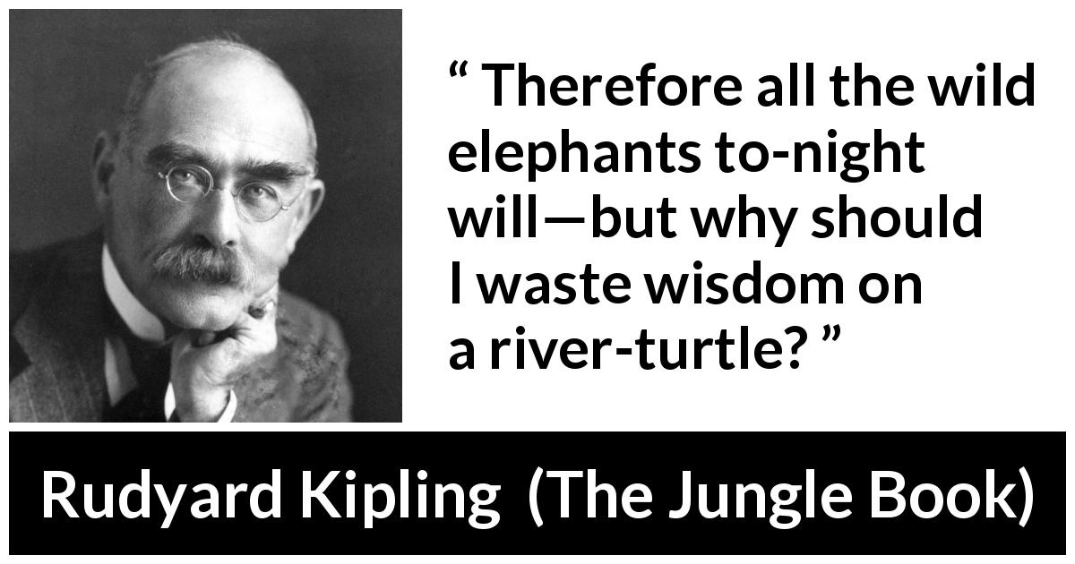 Rudyard Kipling quote about wisdom from The Jungle Book - Therefore all the wild elephants to-night will—but why should I waste wisdom on a river-turtle?