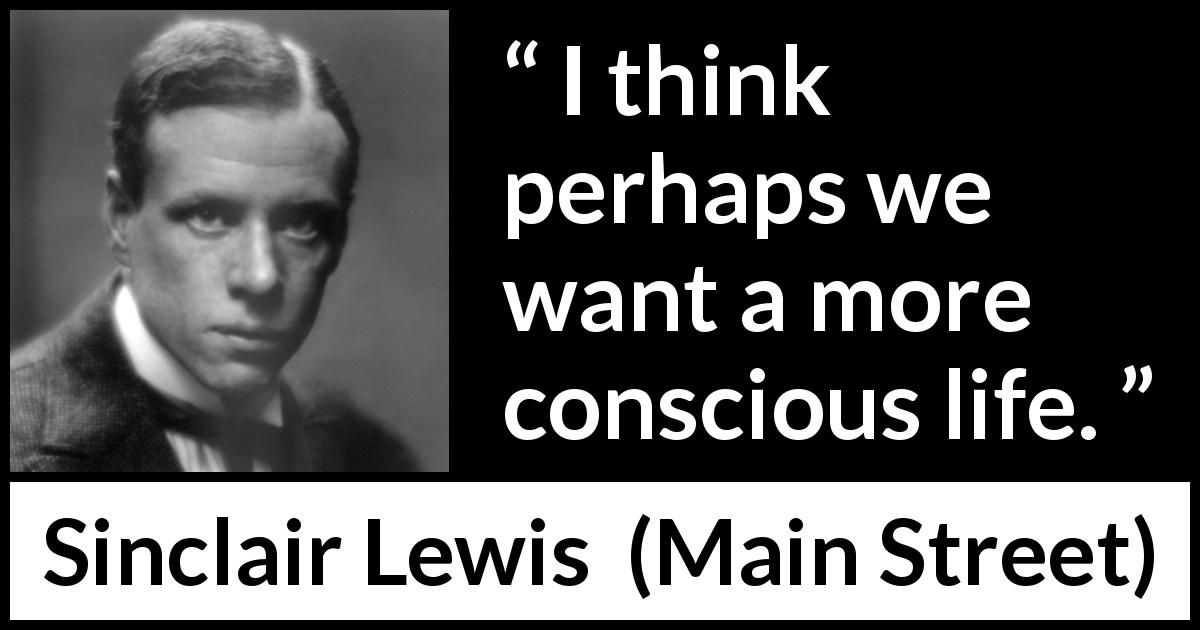 Sinclair Lewis quote about life from Main Street - I think perhaps we want a more conscious life.