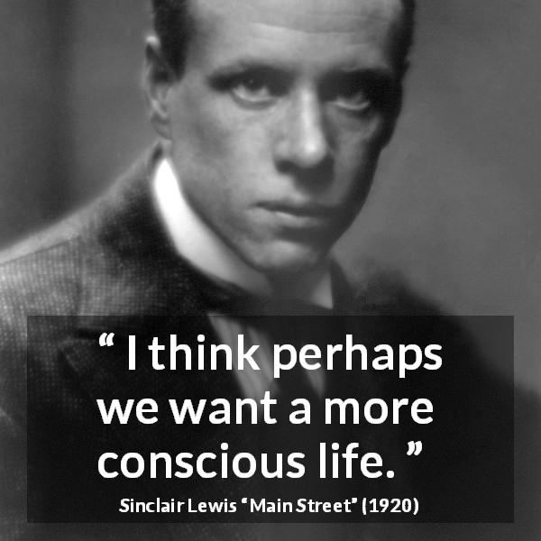 Sinclair Lewis quote about life from Main Street - I think perhaps we want a more conscious life.