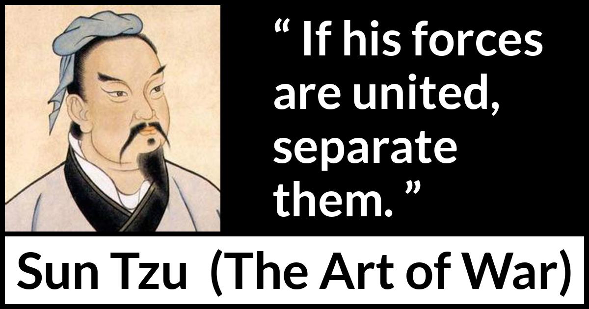 Sun Tzu quote about force from The Art of War - If his forces are united, separate them.