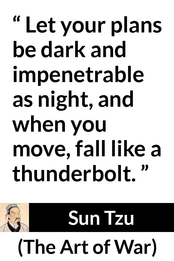 Sun Tzu quote about speed from The Art of War - Let your plans be dark and impenetrable as night, and when you move, fall like a thunderbolt.