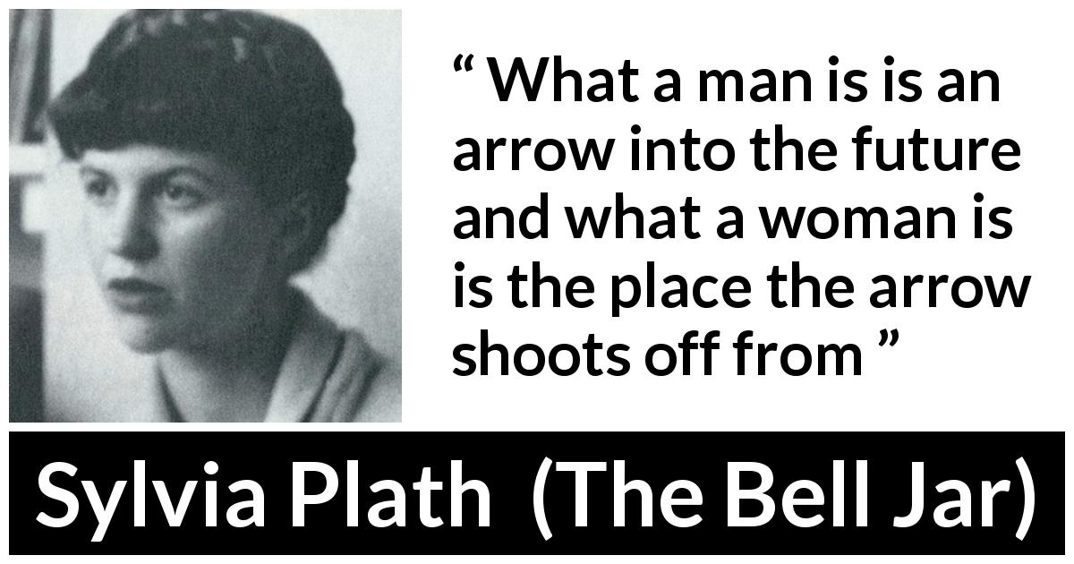 Sylvia Plath quote about men from The Bell Jar - What a man is is an arrow into the future and what a woman is is the place the arrow shoots off from