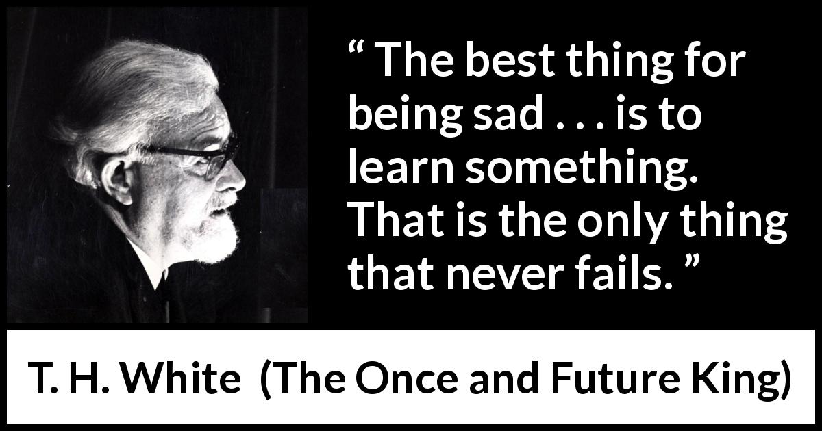 T. H. White quote about sadness from The Once and Future King - The best thing for being sad . . . is to learn something. That is the only thing that never fails.