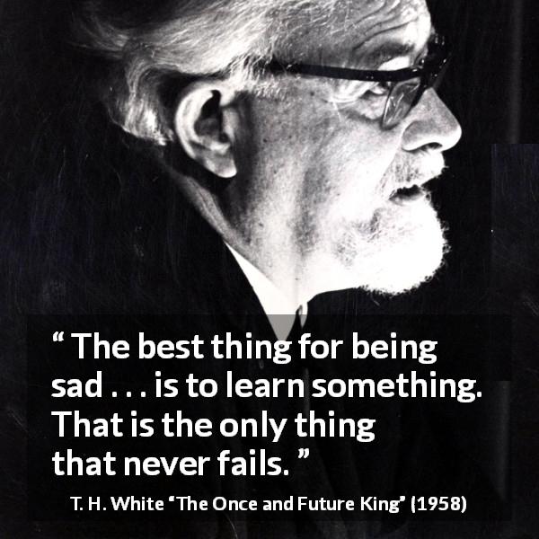 T. H. White quote about sadness from The Once and Future King - The best thing for being sad . . . is to learn something. That is the only thing that never fails.