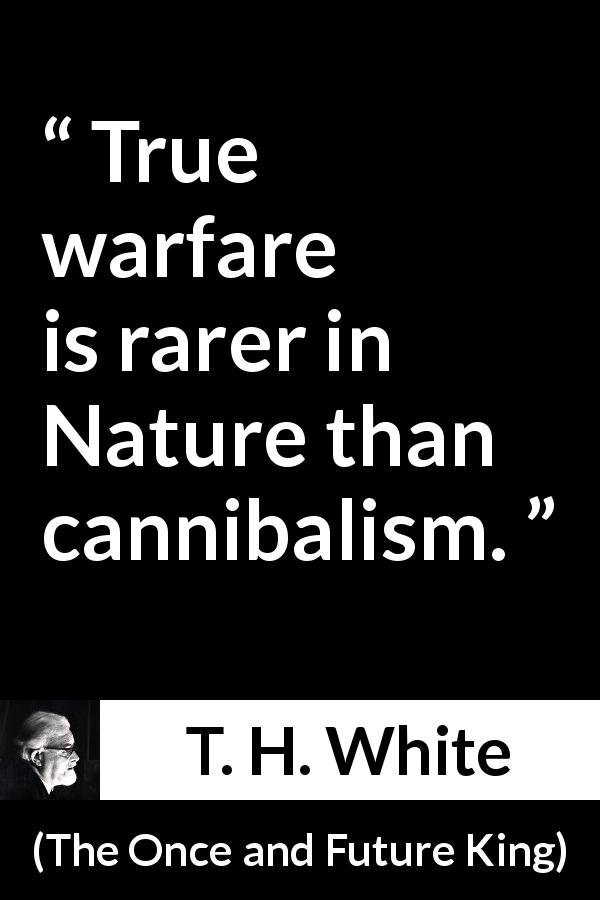 T. H. White quote about war from The Once and Future King - True warfare is rarer in Nature than cannibalism.