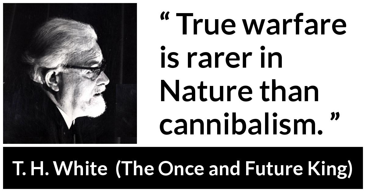 T. H. White quote about war from The Once and Future King - True warfare is rarer in Nature than cannibalism.