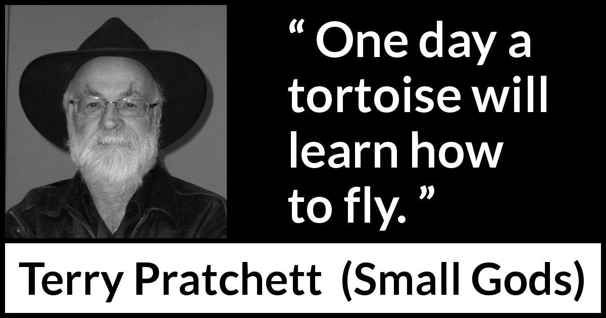 Terry Pratchett quote about flying from Small Gods - One day a tortoise will learn how to fly.
