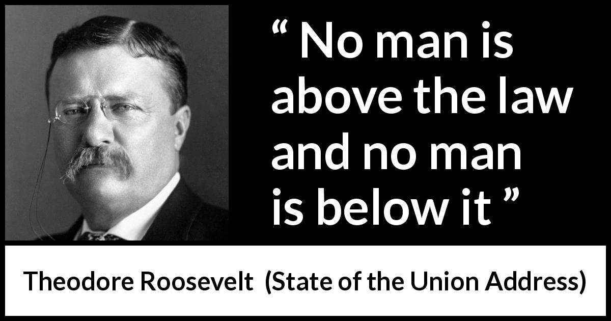 Theodore Roosevelt quote about equality from State of the Union Address - No man is above the law and no man is below it