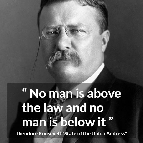 Theodore Roosevelt quote about equality from State of the Union Address - No man is above the law and no man is below it