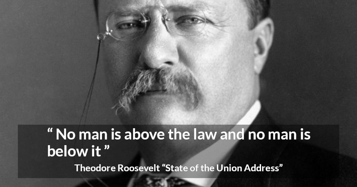 Theodore Roosevelt quote about equality from State of the Union Address - No man is above the law and no man is below it