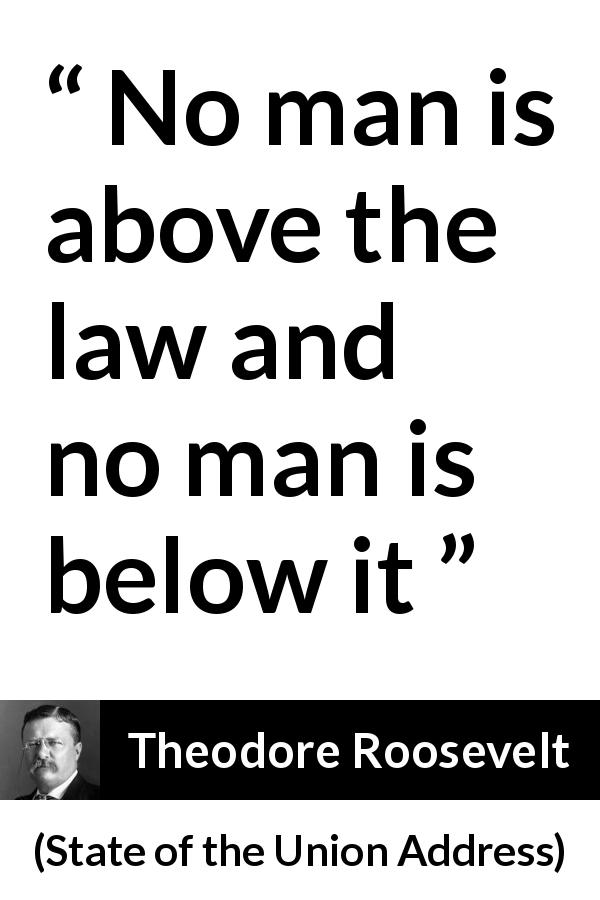 Theodore Roosevelt quote about equality from State of the Union Address - No man is above the law and no man is below it