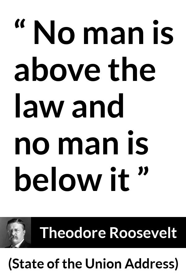 Theodore Roosevelt quote about equality from State of the Union Address - No man is above the law and no man is below it